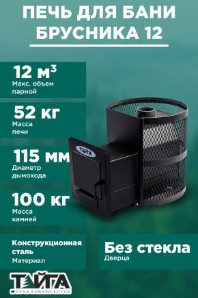 Дровяная печь для бани «ТАЙГА Брусника 12» (Сетка)